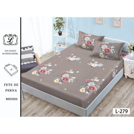 Cearșaf cu Elastic și 2 Fețe de Pernă – Model Floral Gri Elegant, 180x200 cm, OHT-041 3 huse la 159 lei