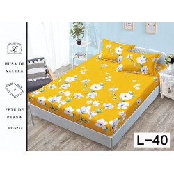 Cearșaf cu Elastic și 2 Fețe de Pernă – Model Floral Galben Intens, 180x200 cm, OHT-062