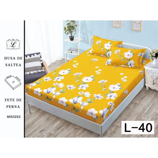 Cearșaf cu Elastic și 2 Fețe de Pernă – Model Floral Galben Intens, 180x200 cm, OHT-062 3 huse la 159 lei