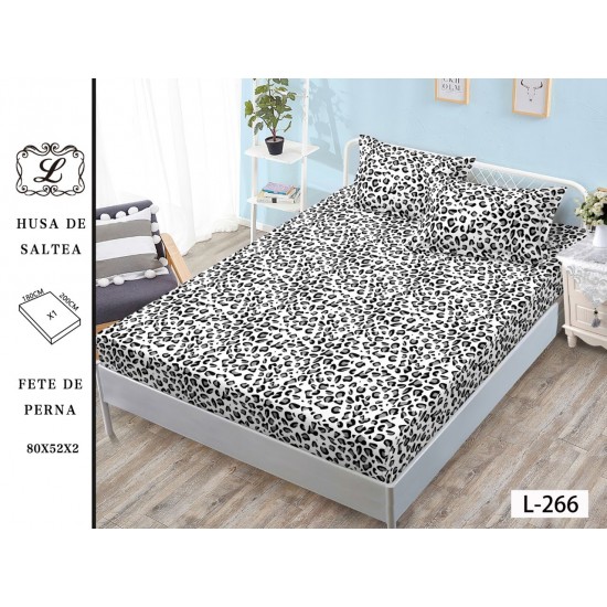 Cearșaf cu Elastic și 2 Fețe de Pernă – Model Leopard Alb-Negru, 180x200 cm, OHT-018 3 huse la 159 lei