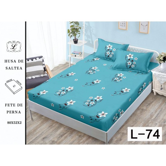Cearșaf cu Elastic și 2 Fețe de Pernă – Model Floral Albastru Turcoaz, 180x200 cm, OHT-031 3 huse la 159 lei
