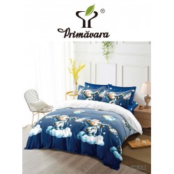 Set Lenjerie Pat Dublu 6 Piese cu Cearșaf cu Elastic – Bumbac Finet, Model Ursuleț Astronaut, Albastru, LDE-215