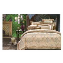 Set Lenjerie Pat Dublu 4 Piese – Satin Jacquard Bej Auriu – Model Elegant, LDJ-044