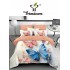 Lenjerie Pat 4 Piese 5D cu Cearșaf Elastic – Model Fluturi Multicolori, Fundal Alb-Piersică, LFL-057