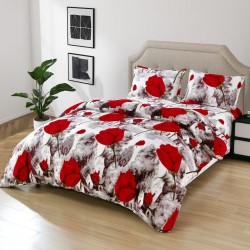 Set Lenjerie Cocolino 4 Piese Pat Dublu cu Elastic – Model Trandafiri Roșii, LEC-044