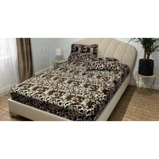 Cearșaf Cocolino cu Elastic 180x200 cm + 2 Fețe de Pernă – Model Animal Print Maro, HC-042 Huse Cocolino