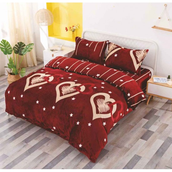 Set Lenjerie Cocolino 4 piese pat dublu cu cearșaf cu elastic – Model Inimioare Roșii, LEC-035 Lenjerii Cocolino 4 piese cu ELASTIC