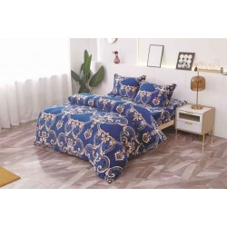 Set Lenjerie Pufoasa Cocolino cu Elastic, 4 Piese, Pat 2 Persoane, Albastru, model elegant, LEC-001