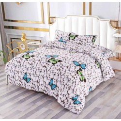 Set Lenjerie Pufoasa Cocolino cu Elastic, 4 Piese, Pat 2 Persoane, Gri, fluturi, LEC-004