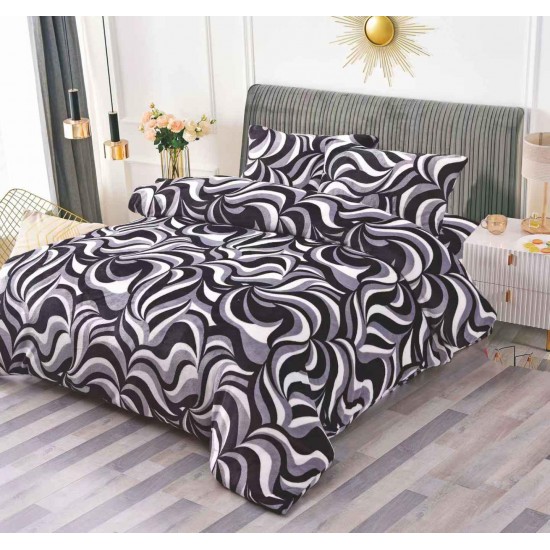 Set Lenjerie Cocolino 4 piese pat dublu cu cearșaf cu elastic – Model Abstract Alb-Negru, LEC-010 Lenjerii Cocolino 4 piese cu ELASTIC