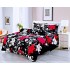 Set Lenjerie Cocolino 4 piese pat dublu cu cearșaf cu elastic – Model Negru cu Flori Roșii și Albe, LEC-053