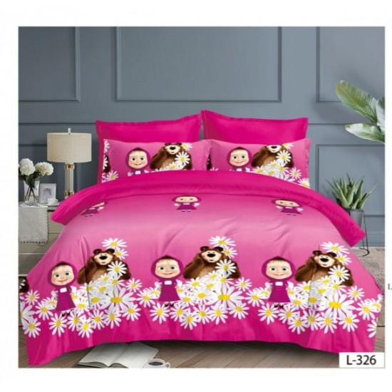 Lenjerie de Pat Finet 6 Piese – Pat Dublu – Masha și Ursul, Roz, LCC-070 Lenjerii Pentru Copii cu Desene Animate - Finet 6 piese