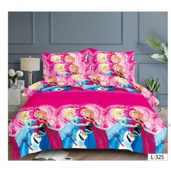 Lenjerie de Pat Finet 6 Piese – Pat Dublu – Frozen Elsa & Anna, Roz, LCC-071 Lenjerii Pentru Copii cu Desene Animate - Finet 6 piese