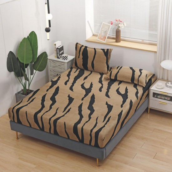 Cearșaf Cocolino cu Elastic 180x200 cm + 2 Fețe de Pernă – Model ,Maro cu Dungi Negre, Zebra HC-044 Huse Cocolino