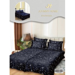 Lenjerie Pat Dublu 7 Piese Bumbac Satinat cu 2 Huse Pilotă - Model Constelații Albastru Închis, LFS-059