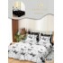 Lenjerie Pat Dublu 7 Piese Bumbac Satinat cu 2 Huse Pilotă - Model Fluturi – Alb cu Negru, LFS-129