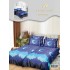 Lenjerie Pat Dublu 7 Piese Bumbac Satinat cu 2 Huse Pilotă - Model Lună și Stele – Albastru, Bleu și Negru, LFS-130