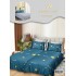Lenjerie Pat Dublu 7 Piese Bumbac Satinat cu 2 Huse Pilotă - Model Stele – Albastru cu Imprimeu Galben, LFS-132