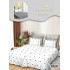 Lenjerie Pat Dublu 7 Piese Bumbac Satinat cu 2 Huse Pilotă - Model Inimioare – Alb cu Imprimeu Negru, LFS-133