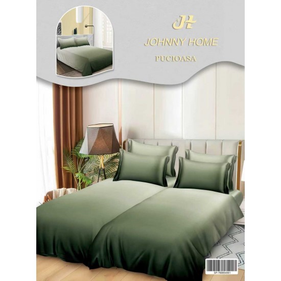 Lenjerie Pat Dublu 7 Piese Bumbac Satinat cu 2 Huse Pilotă - Model Uni – Verde Degrade, LFS-134 Lenjerii Bumbac Satinat Superior