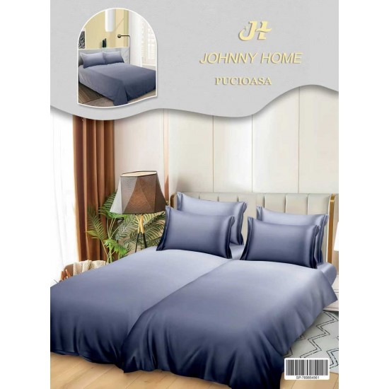 Lenjerie Pat Dublu 7 Piese Bumbac Satinat cu 2 Huse Pilotă - Model Uni – Albastru Degrade, LFS-139 Lenjerii Bumbac Satinat Superior