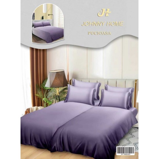 Lenjerie Pat Dublu 7 Piese Bumbac Satinat cu 2 Huse Pilotă - Model Uni – Mov Degrade, LFS-140 Lenjerii Bumbac Satinat Superior