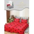 Lenjerie Pat Dublu 7 Piese Bumbac Satinat cu 2 Huse Pilotă - Model Stele Negre pe fundal Roșu, LFS-142