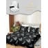Lenjerie Pat Dublu 7 Piese Bumbac Satinat cu 2 Huse Pilotă - Model Frunze - Negru cu Imprimeu Alb, LFS-146