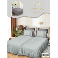 Lenjerie Pat Dublu 7 Piese Bumbac Satinat cu 2 Huse Pilotă - Model Uni - Verde menta, LFS-153