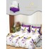 Lenjerie Pat Dublu 7 Piese Bumbac Satinat cu 2 Huse Pilotă - Model Fluturi și Flori - Alb cu Mov și Galben, LFS-154