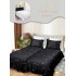 Lenjerie Pat Dublu 7 Piese Bumbac Satinat cu 2 Huse Pilotă - Model Stele si Gene - Negru cu Alb, LFS-157