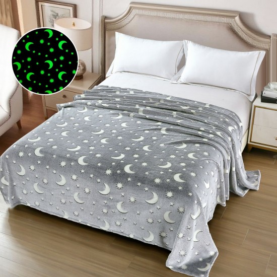 Pătură Cocolino Fosforescentă 200x230 cm, gri cu lună și stele, PCS-050 Paturi Cocolino Slim