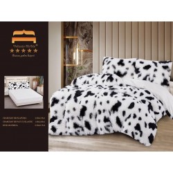Lenjerie Cocolino Fluffy pat dublu cu elastic imprimeu dalmatian alb - negru , LFF-002