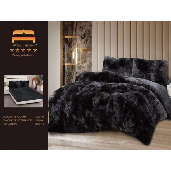 Lenjerie Cocolino Fluffy pat dublu cu elastic negru degrade, LFF-011 Lenjerii Cocolino Fluffy 4 piese