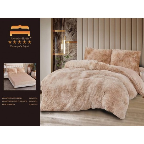 Lenjerie Cocolino Fluffy pat dublu cu elastic crem degrade, LFF-013 Lenjerii Cocolino Fluffy 4 piese