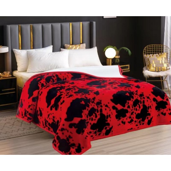 Pătură Cocolino cu blăniță 200x230 cm – moale, călduroasă și premium - Rosu - Negru, model animal print, PBC-011 Paturi cu Blanita