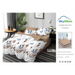 Lenjerie Pat Dublu Finet 4 Piese cu Elastic – Model Fluturi Albaștri și Spice Maro, LDE-127