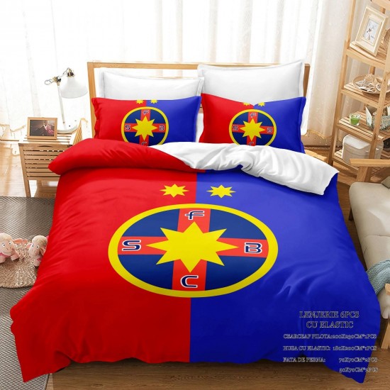 Lenjerie Pat Dublu 6 Piese Finet cu Elastic – Model FCSB, Roșu Albastru, FCS-001 Lenjerii de pat cu echipe de fotbal Lenjerie Pat Dublu 6 Piese Finet cu Elastic – Model FCSB, Roșu Albastru, FCS-001 Lenjerii de pat cu echipe de fotbal