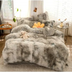 Lenjerie Fluffy 6 Piese Pat Dublu – Gri cu efect marmorat, pufoasă și elegantă, LCF-028