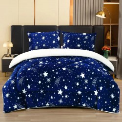 Pilota cu Blăniță + 2 Fețe de Pernă – 200x230 cm, Model Stele, Bleumarin, PDC-021