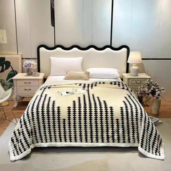 Pătură Cocolino cu Blăniță 200x230 cm – Model Brazi, Crem, PCT-037 Patura cu Blanita tip Tricotaj