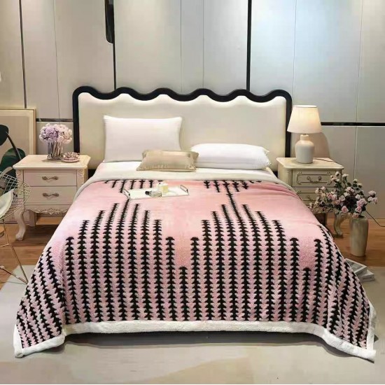 Pătură Cocolino cu Blăniță 200x230 cm – Model Brazi, Roz, PCT-048 Patura cu Blanita tip Tricotaj