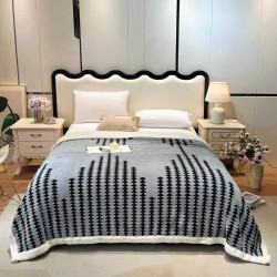 Pătură Cocolino cu Blăniță 200x230 cm – Model Brazi, Gri deschis, PCT-049