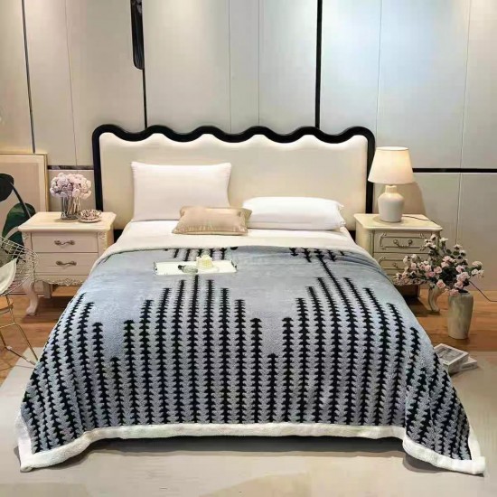 Pătură Cocolino cu Blăniță 200x230 cm – Model Brazi, Gri deschis, PCT-049 Patura cu Blanita tip Tricotaj