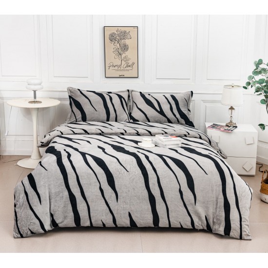 Set Lenjerie Cocolino 4 piese pat dublu cu cearșaf cu elastic – Model Zebra Gri cu Negru, LEC-072 Lenjerii Cocolino 4 piese cu ELASTIC