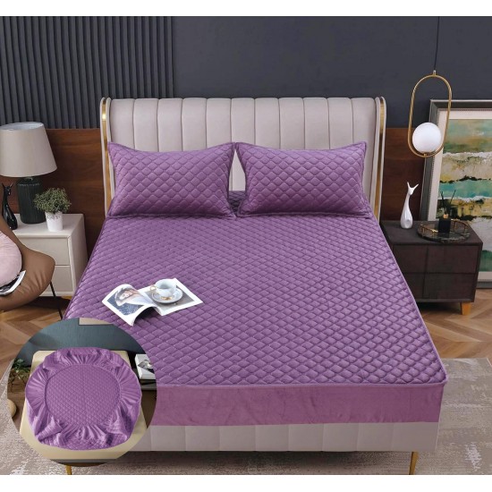 Husă Topper pentru Saltea 160x200 cm – Mov Lila Matlasată cu Elastic + 2 Fețe de Pernă, HTC-046 Husa/Topper cu ELASTIC 160-200 cm