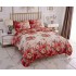 Set Lenjerie Cocolino 4 piese pat dublu cu cearșaf cu elastic – Imprimeu Floral Roșu și Crem, LEC-129