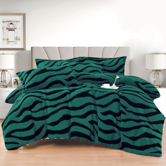 Lenjerie Cocolino 4 Piese Pat Dublu cu Cearșaf Elastic – Verde cu Dungi Negre, LCE-086 Lenjerii Blanita Iepure