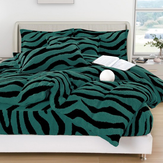 Lenjerie Cocolino 4 Piese Pat Dublu cu Cearșaf Elastic – Verde cu Dungi Negre, LCE-086 Lenjerii Blanita Iepure