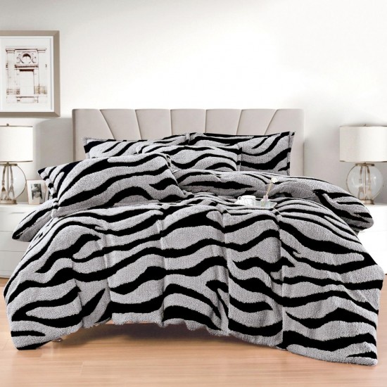 Lenjerie Cocolino 4 Piese Pat Dublu cu Cearșaf Elastic – Gri cu Dungi Negre, LCE-088 Lenjerii Blanita Iepure